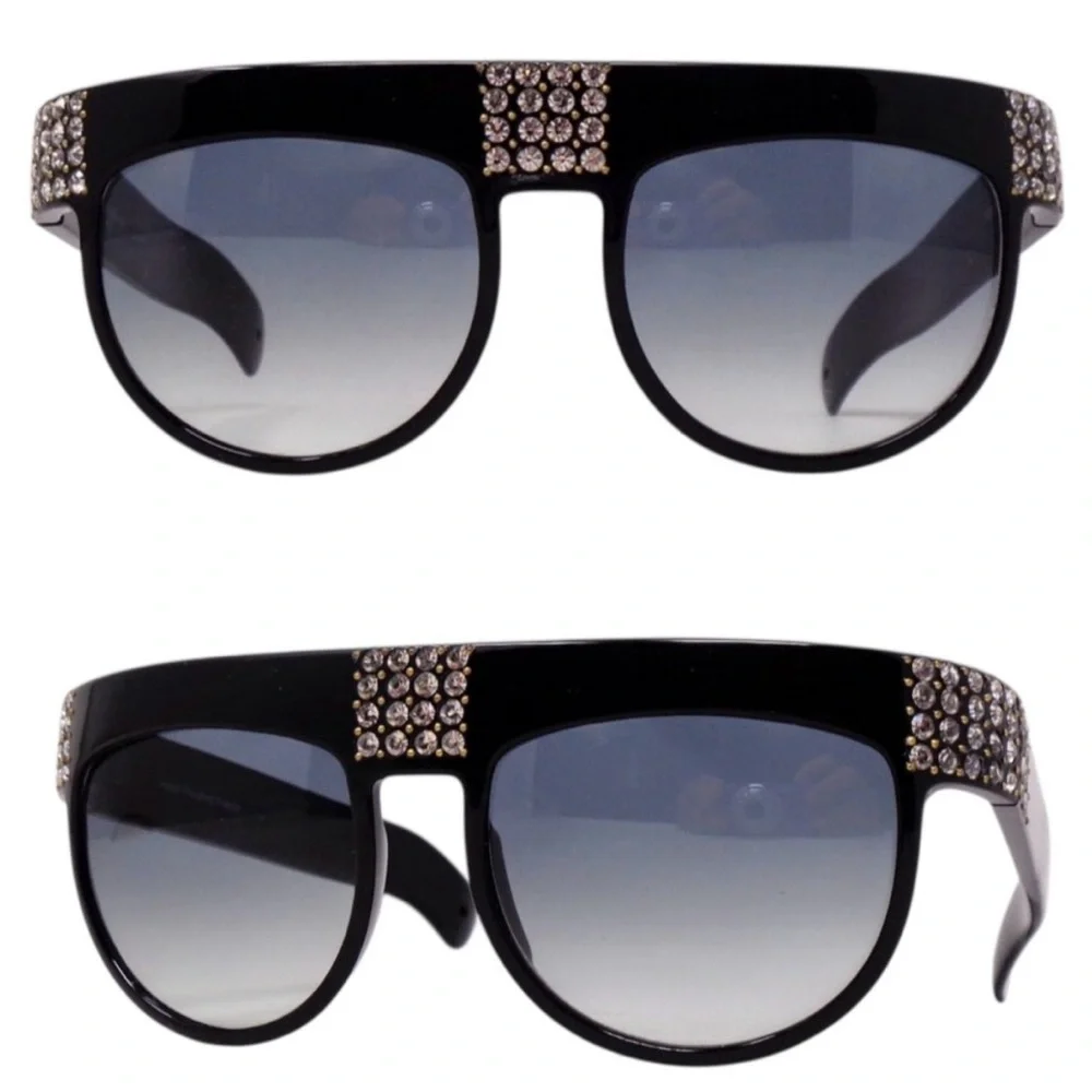 Glam 1970’s Vintage French Rhinestone Sunglasses in Jet Black, Statement Packed!